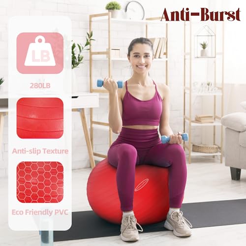 Fitvids Anti-Burst and Slip Resistant Exercise Yoga Fitness Birthing Ball with Quick Pump, 2,000-Pound Capacity, Multiple Colors and Sizes - color: Red, style: 15-18in (38-45cm), S