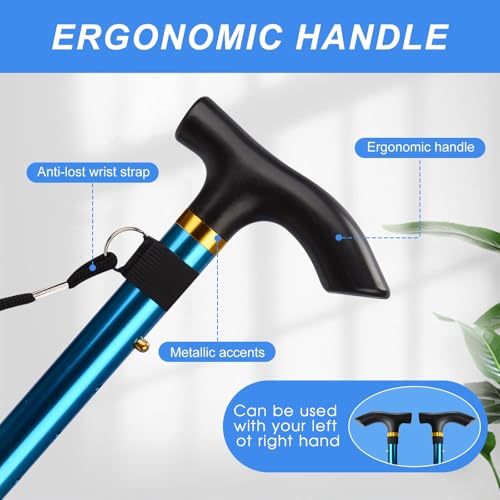 Walking Cane, Folding Cane for Man & Women, Portable Lightweight | 5-Level Adjustable Height, Collapsible Cane for Seniors Balancing Mobility Aid - color: Blue