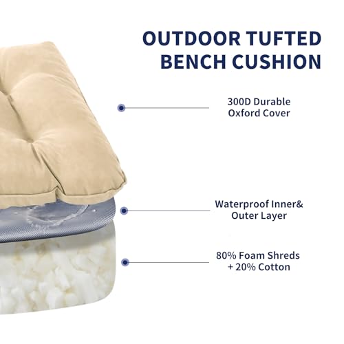 IPYNBAP Outdoor Bench Cushion, 59x18x5 Inch, Water-Resistant Bench Cushion for Outdoor/Indoor Furniture, Patio Bench Seat Cushion, Fade Resistant Outdoor Cushions for Porch Swing Couch, Beige - color: Beige, size: 59x18x5 Inch