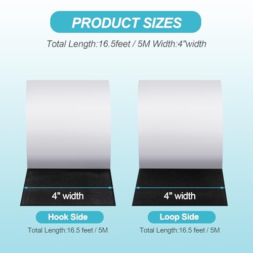 4.4''×16.5 Feet Black Heavy Duty Hook and Loop Tape Adhesive, Keep Couch Cushions from Sliding or Blowing at Outdoor, Picture Wall Hanging, No Punching Wall Mounting, Keep Your Carpet Rugs in Place - size: 4.4In x 16.5Ft, style: Black