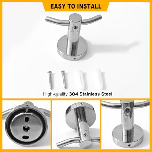 2 Pack Towel Hooks for Bathroom, Screw in Stainless Steel Wall Hooks for Hanging Coat Robe Keys(Chrome) - color: Chrome