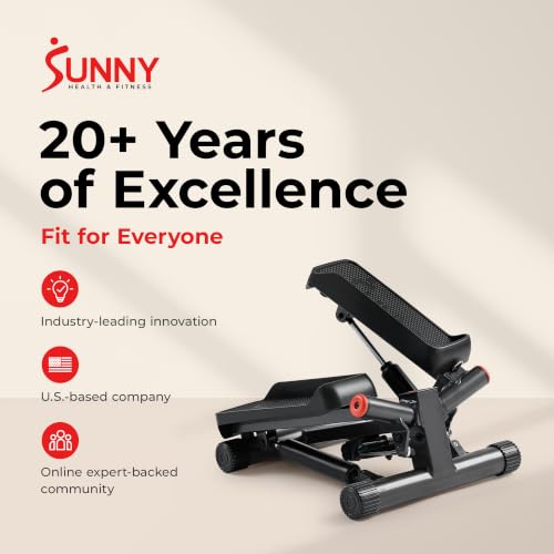 Sunny Health & Fitness Twist Stair Stepper with Resistance Bands | Low-Impact, Side-Twist Motion, Adjustable Step Height, Hydraulic Resistance, SunnyFit App, Up to 350 lb Capacity - color: Black Matte