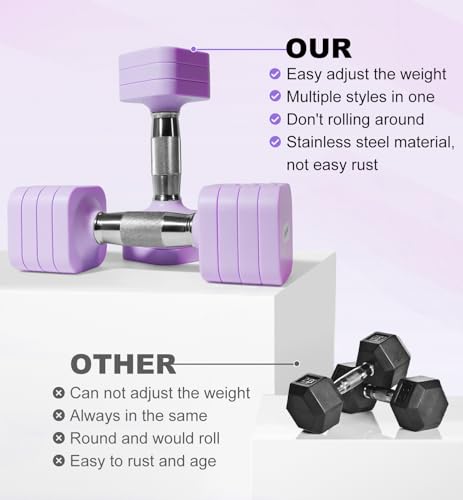 Adjustable Dumbbell Set for Women Men 7.5LB/10LB/15LB/20LB/25LB Pair | Stable Free Weight Hand Weights with Metal Handle for Home Gym Fitness Rehab Pilates Yoga Strength Training Equipments - color: Purple, size: 7.5LB SINGLE