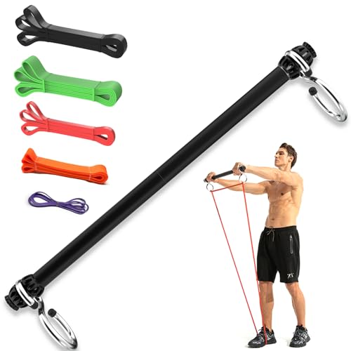 Resistance Band Bar, Portable 43 Inch Pilates Bar with Resistance Bands Home Gym Workouts Stick Squat Yoga Pilates Flexbands Kit for Full Body Shaping - color: 43 Inch Bar + 5PCS Resistance Bands