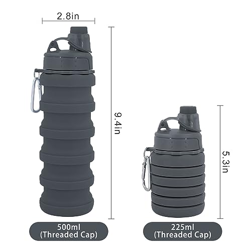 Collapsible Water Bottles Travel water bottle Sports Portable Sport Water Bottle Reusable Water Bottles comes with mountaineering Buckle 500ml silicone Water-proof camping water bottle - color: Blue+Grey, style: 2 pack