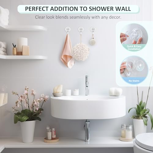 VIS'V Shower Suction Cup Hooks, Removable and Reusable, Clear, Small, 4 Pcs | Clear Invisible Design, Locking Suction Technology, Dual Vacuum Suction, Heavy Duty, Fits for Smooth Flat Surfaces