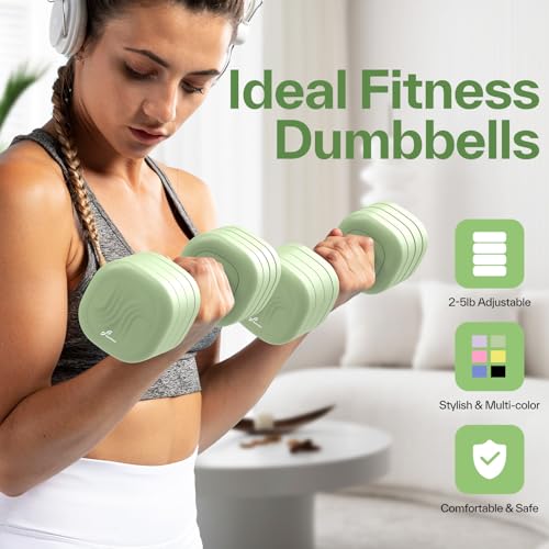 Adjustable Dumbbell Set of 2: Sportneer 4 in 1 Free Weights Dumbbells Set for Women, Hand Weights for Women at Home, Available in 5 lb × 2 and 10 lb × 2 Sets with Soft Rubber Handle for Home Gym Exercise Training - color: Dusty Mutcha, size: 5lb × 2