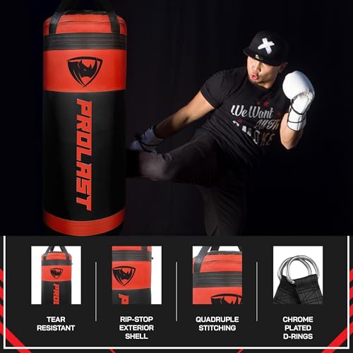 4Ft XL 135Lb Heavy Punching Kicking Bag for Adults, Boxing, MMA, Martial Arts, Muay Thai, Strength Training Equipment, Special Edition Rhino Logo - color: Red / Black, style: Filled