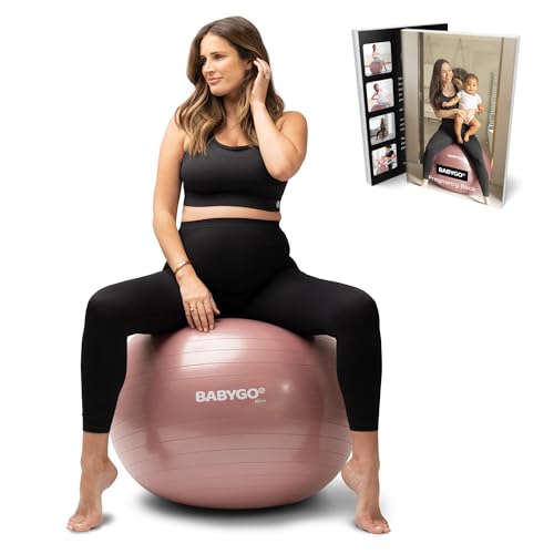 BABYGO Birthing Ball - Pregnancy Yoga Labor & Exercise Ball & Book Set Trimester Targeting, Maternity Physio, Birth & Recovery Plan Included Anti Burst Eco Friendly - color: Rosewood, size: 65cm - Manual