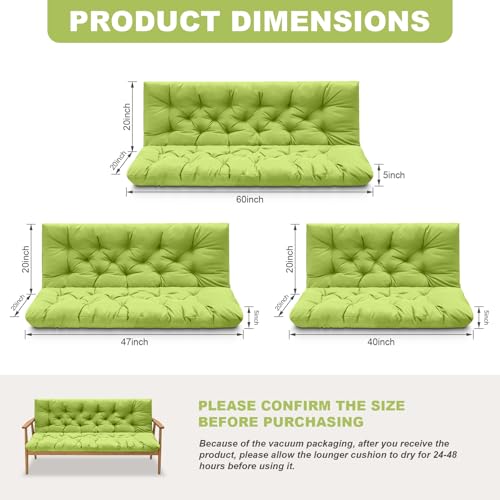 Porch Swing Cushions,Outdoor Cushions 3 Seater Replacement with Backrest, Waterproof Thickened Bench Cushion with Ties for Porch, Patio,Outdoor, Backyard and Garden (Grass Green 60 * 40 in) - color: Grass Green, size: 60x 40 inches