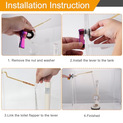 Hibbent Universal Metal Side Mount Toilet Handle Replacement Kit, Brass Toilet Flush Tank Lever with Stainless Steel Flapper Chains for Most Toilets, Rainbow - color: Rainbow, style: Side Mount