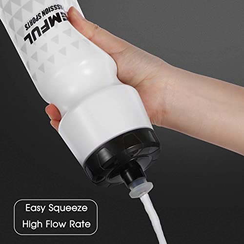 GEMFUL Water Bottle Biking BPA Free 24 Ounce 2 Pack | BPA Free, Leakproof, Squeeze Design For Easy Hydration, Fits Standard Bike Cages, Reusable & Durable, for Bicycle, Bike, MTB - color: Black+White