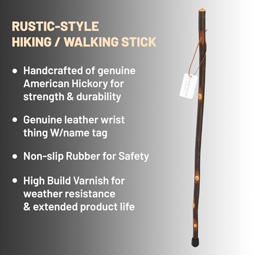 Handmade Wooden Walking Cane for Men Women Seniors with Genuine Leather Wrist Strap for Hiking, Walking and Outdoor Trekking - Made in USA - size: 48" - Medium Adult, style: Ole Hickory