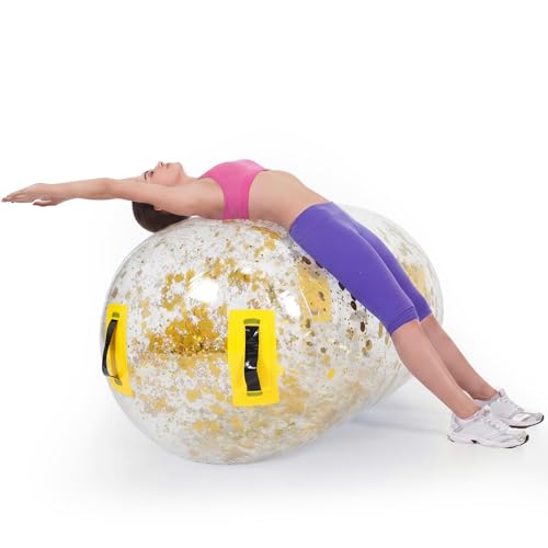 Gemscream Gymnastics Barrel Inflatable Air Roller Mat 40" x 24" Glitter Tumbling Air Barrel Gymnastic Cylinder Tumble Equipment for Back Handspring Trainer Cheerleading Yoga Home Use - color: Glitter Gold