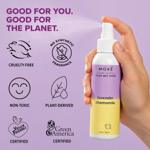 MOXE Yoga Mat Cleaner Spray, Lavender & Chamomile Essential Oil, 4oz | Plant-Based Cleaner Refreshes and Deodorizes Yoga Mats and Exercise Equipment; Non-Toxic Formula for Home, Studio Or Gym Use - size: 4 Fl Oz (Pack of 1)