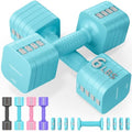 FEIERDUN DB3 5-in-1 Adjustable Dumbbell Set, 6LB/10LB Pair Adjustable Weights for Women at Home, Dual Locking Stable Hand Weights with TPU Soft Handle, Home Gym, Rehab, Pilates, Yoga, Strength Training - color: C-Mint Blue, style: 6LBS Pair (12LBS Total)