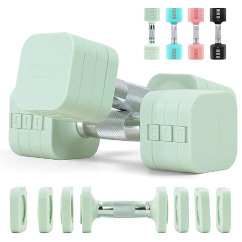 20LBS Adjustable Dumbbell Set, 4 in 1 Free Weights Dumbbells Set for,4lb 6lb 8lb 10lb, with Metal Non Slip Handle，Quick Change，Home Gym Strength Training Equipment for Men and Women - color: light green
