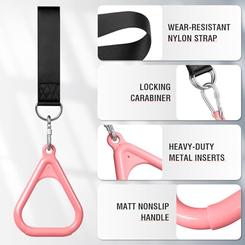 LadyRosian Trapeze Bar Swing Monkey Bars Hanging Ninja Rings Warrior Slackline Obstacle Course Kits for Kid Playground Equipment Accessories (Pink) - color: Pink