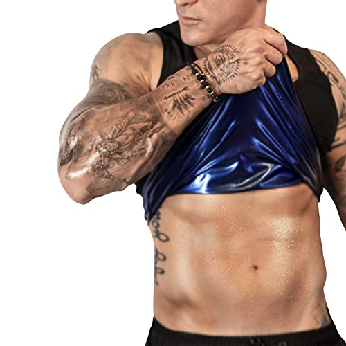 FUXERT Men's Sauna Vest Workout Sweat Tank Top Waist Trainer for Men Compression Sweat Enhancing Vest - color: Solid Black, size: Small-Medium