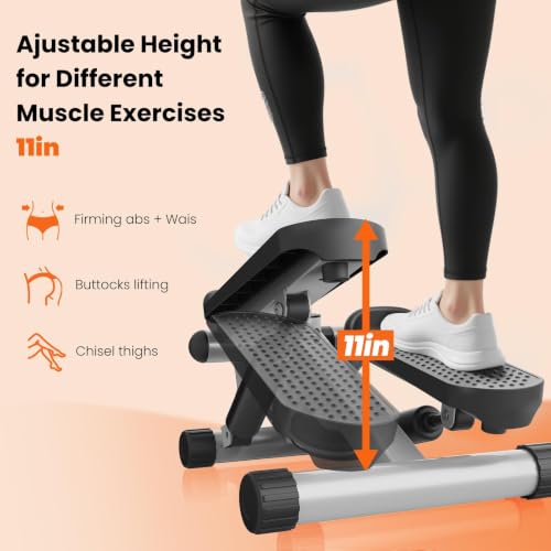 Sweetcrispy Mini Stair Steppers with Resistance Bands for Exercise at Home, Portable Exercise Twist Stepper Machine for Full Body Workout, 300LBS Capacity - color: 300lbs Sliver