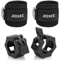JEEKEE Olympic Barbell Clamps 2 Inch Quick Release (Pair) + Ankle Straps for Cable Machine (2 Pack), Weight Bar Clips & Leg Strap Set for Glute Kickbacks, Home Gym Workout, Black