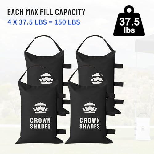 CROWN SHADES Sand Bags for Canopy Legs (150 LBS) Sandbags for Weight, Canopy Weights, Pop Up Tent Weights Bags, Black (Unfilled) - color: Black, size: 150lbs