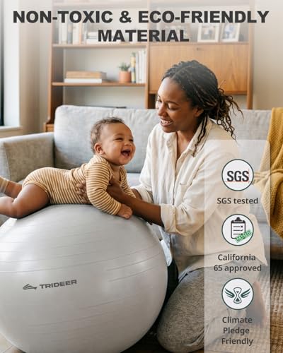 Trideer Yoga Ball for Exercise, Pilates, Core & Balance Training, Stability Ball for Pregnancy & Birthing Prep, Physical Therapy, Daily Stretching, Office Chair for Active Sitting, Quick Pump Included - color: White, size: L(23-26ines/58-65cm)