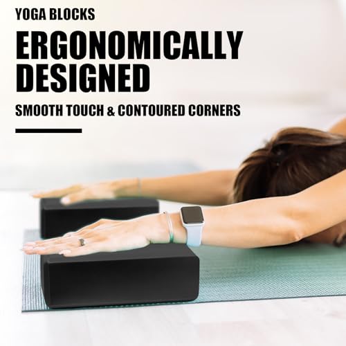 Septo 2 Pcs Yoga Blocks, 9x6x3 Inch Foam Blocks for Pilates | High density EVA foam Yoga Props lightweight non-slip surface for meditation stretching balance training - color: Black