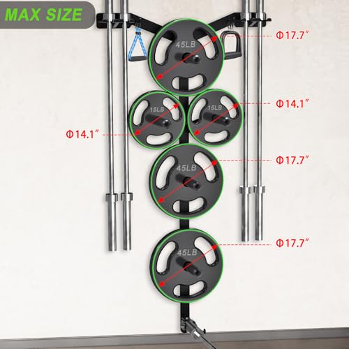 Wall Mounted Weight Plate Rack, Heavy Duty Olympic Barbell Holder & T Bar Row Landmine Attachment, 5 Pegs & 4 Barbell Storage, Space-Saving Home Gym Organizer - color: A. Mounted Weight Plate Rack