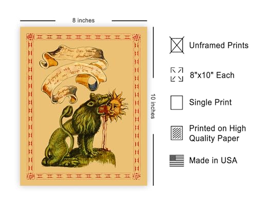 Poster Master Vintage Poster - Retro Green Lion Devouring The Sun Print - Hermetic Art - Mythology Art - Gift for Men & Women - Wall Decor for Living Room or Bedroom - 8x10 UNFRAMED Wall Art - color: Style-06, size: 8"L x 10"W