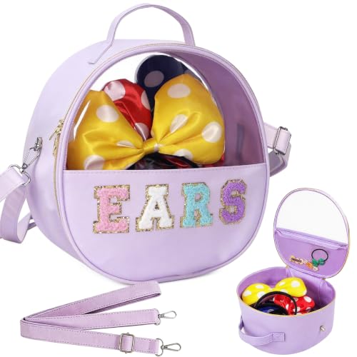 Translucent Mouse Ears Travel Case, Chenille Letter Headband Ears Holder Waterproof Hair Accessories Organizer Storage for Women Adults Gift Large Thicken Makeup Snack Bag for Park Travel - color: Purple