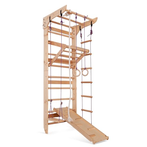 WEDANTA Wooden Swedish Ladder Wall Set – Kids Stall Bars for Exercise – Kids Swedish Gymnastic Wall Gym – Wood Stall Bar Gymnastics Playground – Best Gym for All Family - color: Wood