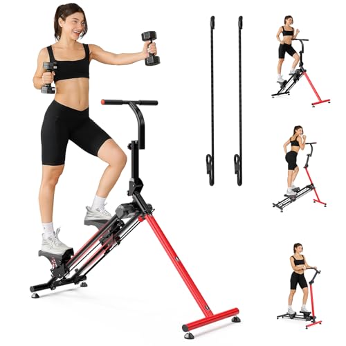 YOLEO Adjustable Resistance Stair Steppers for Exercise at Home, Folding Cardio Stairmaster with 3 Workout Modes & Oversized Pedal,90% Pre-Assembled Stair Climber with Handlebar for Full Body Workout - color: V2.0 Stair Stepper + Bungee Cord*2