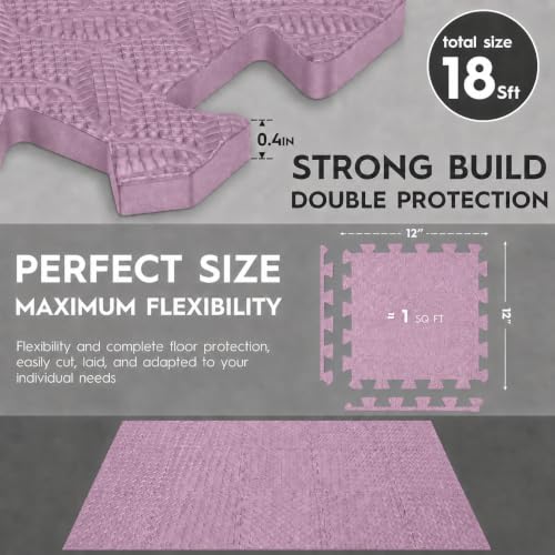 18pcs Puzzle Exercise Mat, 12.6"x12.6"x0.4", 18sqft EVA Interlocking Foam Floor Tiles, Protective, Water-Resistant Flooring for Home Gym & Workout Equipment - color: Pink