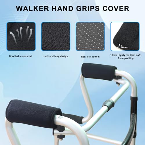 2 Pack Walker Handle Cushions Walker Grip Covers Pads Walker Padded Hand Grip Covers for Rolling Wheelchair Walker Elderly Grippers Rollator Handle - color: Black
