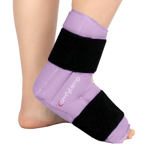 Comfytemp Ankle Foot Ice Pack Wrap for Plantar Fasciitis Relief, Ankles Brace for Sprain, Heel Spur, Swelling, Achilles Tendonitis, Cold Bag for Injuries Reusable, Hot Cold Compress, 1 Pack (Purple) - color: Purple 70, size: Large