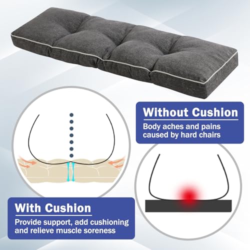 IPYNBAP Bench Cushion, 36 x 14 Inch Patio Furniture Cushions with Durable Ties, Soft Memory Foam Bench Cushions for Indoor/Outdoor Furniture with Non-Slip Bottom, Kitchen&Dining, Dark Grey (Pack of 2) - color: Dark Grey, size: 36*14+4” (Pack of 2)