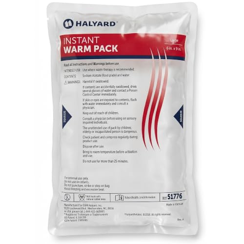 HALYARD Hot Compress Disposable Instant Warm Packs Heat Therapy Pain Relief 6 x 9 Inches Flocked, 24 Packs Per Case - 51776