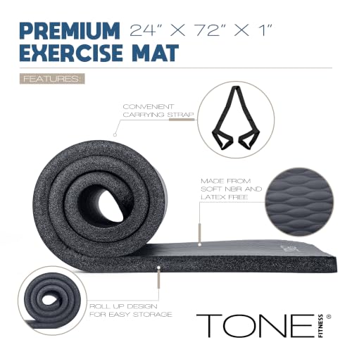 Tone Fitness 1-Inch Thick Yoga Mat | High-Density, Non-slip Exercise Mat with Carrying Strap for Yoga, Pilates, & Home Gym Workouts | Multiple Options - color: Black, style: Mesh