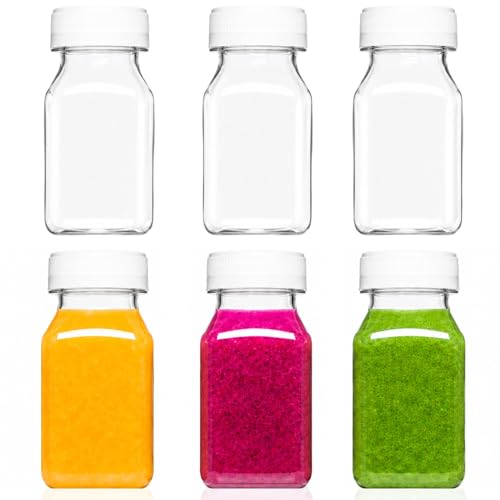 Norcalway 4 Oz Small Plastic Bottles with Black Caps for Liquids - Ginger Shot Lids, Wellness Juice Freezer Safe, Leak Proof, Food Grade 4 Oz 6 Pack, white - size: 4 OZ / 6 PACK