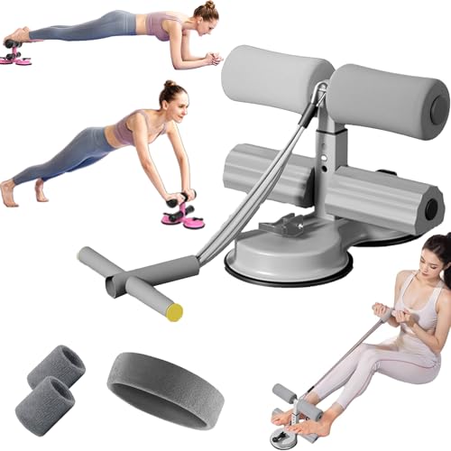 Ab Training Auxiliary Device, Portable Sit Up Exercise Equipment with 2 Strong Suction Cups and Adjustable Foot Holder, Sit Up Bar Foot Holder for Home & Gym, Sit-Ups & Core Exercises - color: Gray