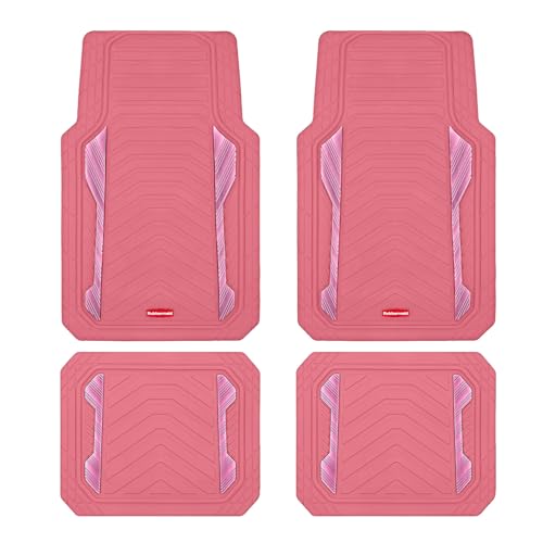 Rubbermaid Car Floor Mat, Heavy Duty All-Weather Car Mats Full Set with Dual-Tone Pink and Sliver Aluminum Inserts – Universal Fit, Anti-Slip Backing, Trim-to-Fit for Most SUV, Sedan, Van - color: Pink & Silver