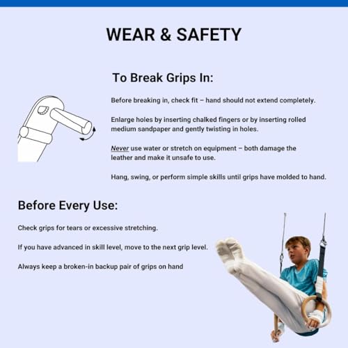 Gibson Summit Ring Gymnastic Grips for Boys, Durable Leather Grip for Secure Grip, Hand Grips for Early Competitor Gymnasts, Gymnastics Grips for Boys - Made in USA