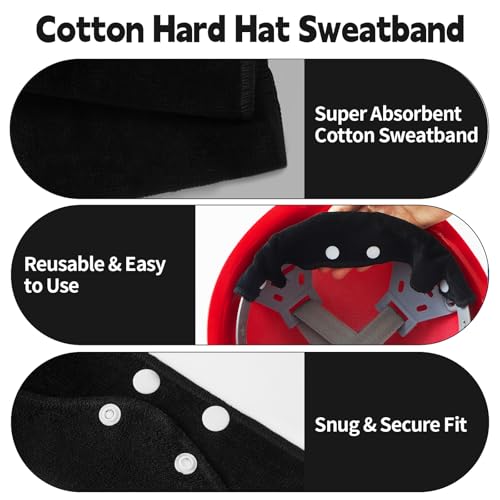 Hard Hat Sweatband, 9 Pack Hardhat Sweatband, Cotton Liner Hard Hat, Washable Sweatband for Hard Hats, Reusable Sweat Liners for Helmet Users - color: Black