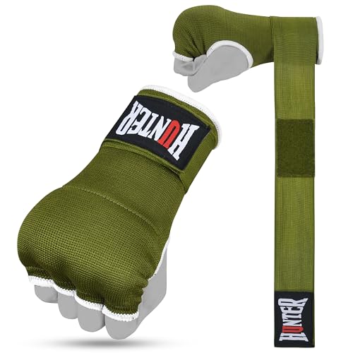 HUNTER Gel Boxing Hand Wraps for Men & Women, Quick Inner Gloves with Wrist Support for MMA, Muay Thai, Kickboxing & Martial Arts Training, Knuckle Protection (Pair) - color: Green, size: Small-Medium