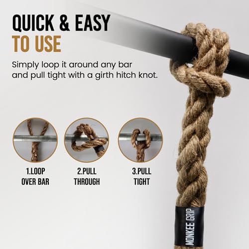 Monkee Grip Original Rope Grips – Enhance Grip Strength & Endurance, Versatile Fitness Accessory for Dumbbells & Barbells, Pull Up Bars Durable & Comfortable Design