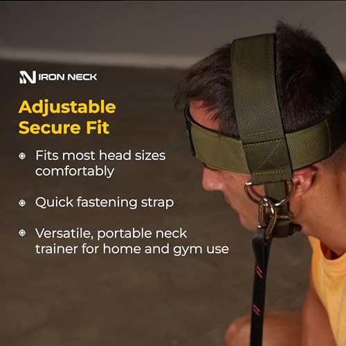 Iron Neck , Versatile Neck Exerciser, Strengthener and Trainer with Adjustable Head and Chin Strap, Portable Head Harness for Weight Lifting, Home and Gym Use - color: Olive Green - Classic Harness