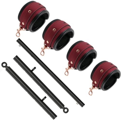 Spreader Bar Heavy Duty Stainless Steel Expandable Silver Bar Home Gym with 4pcs Furry Purple Adjustable Straps,Sports Aid Training Fitness Gear Pilates Aid Kit - style: Black+Wine Kit