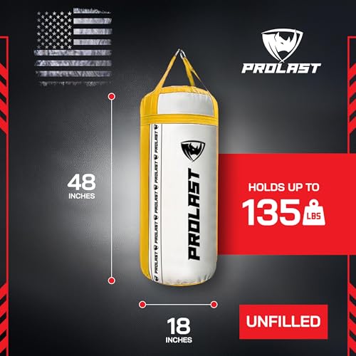 4Ft XL 135Lb Heavy Punching Kicking Bag for Adults, Boxing, MMA, Martial Arts, Muay Thai, Strength Training Equipment - color: White / Yellow, size: Unfilled