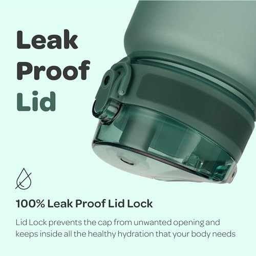 Hydracy Motivational Water Bottle with Time Marker & Fruit Infuser 32 oz | BPA-Free Tritan, Leakproof Flip-Top Lid,No-Sweat Sleeve,Carry Strap,Daily Intake Tracking for Gym,Sports,Outdoors - color: Moonlight Green, size: 32 Ounces